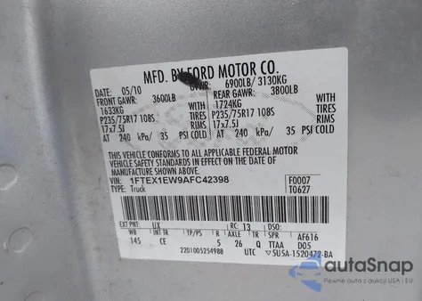 2010 Ford F-150 Stx/Xl z USA, uszkodzony, nr VIN 1FTEX1EW9AFC42398